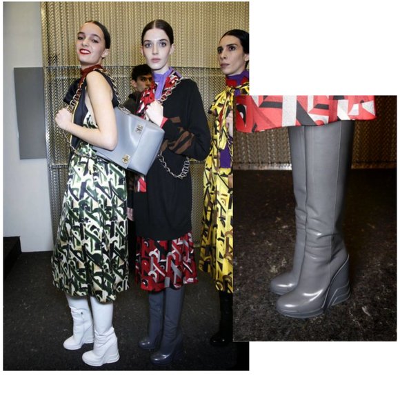 NIB Runway Prada Rubber Wedge Heel Knee High Boot Mercuric (Grey) - Picture 1 of 7